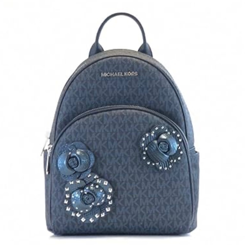 Michael Kors Abbey Leather MK Signature Flower/Floral Medium Black Backpack